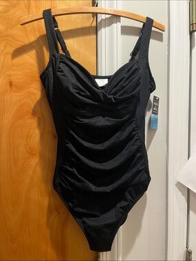 Macy's Black Textured One-Piece Swimwear